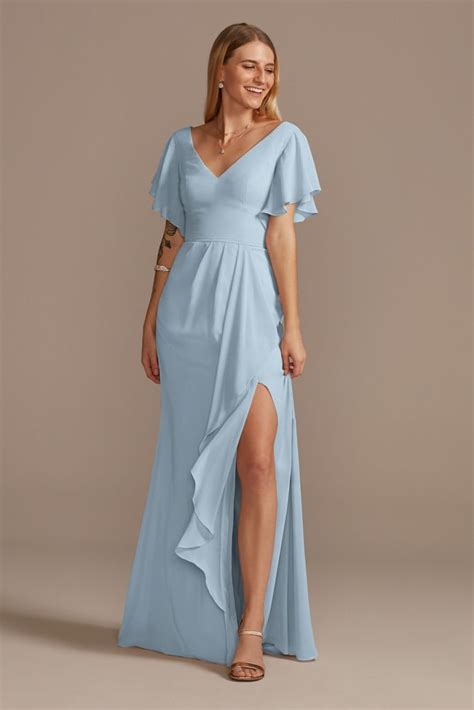 Flutter Sleeve Tall Bridesmaid Dress With Cascade Style 4xlf20320