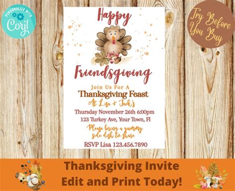Editable Friendsgiving Dinner Invitation Friendsgiving Invitation Thanksgiving Dinner Party
