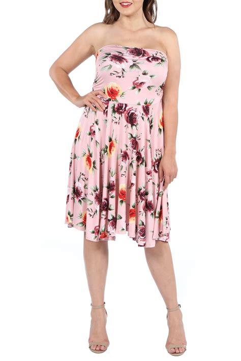 247 Comfort Apparel Womens Plus Size Floral Pink Strapless Summer
