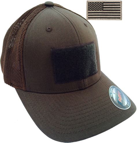 Mens Flexfit Mesh Trucker Tactical Cap Mid Profile Hat And Usa Flag P