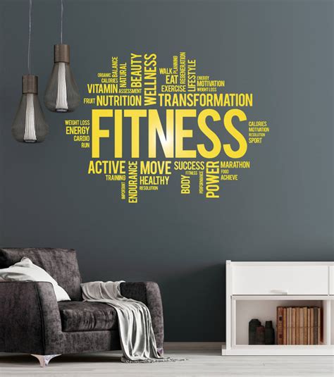 Vinyl Wall Decal Fitness Words Cloud Healthy Lifestyle Wellness Gym Mo