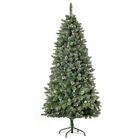 Homcom 6ft Artificial Snow Dipped Christmas Tree With Pinecones