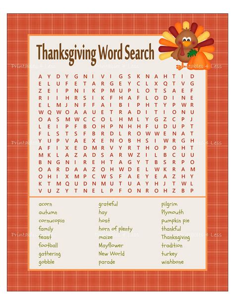 Thanksgiving Word Search Thanksgiving Game Printable Etsy