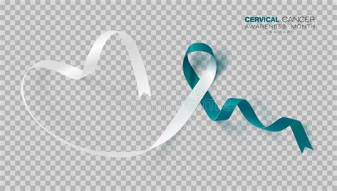 Cervical Cancer Awareness Month Teal And White Ribbon Isolated On Transparent Background