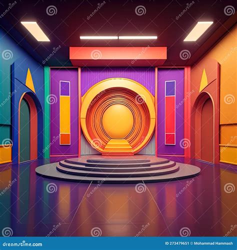 Mid Century Modern Gameshow Studio Stage Made With Generative Ai Stock
