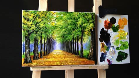 Pretty Tree Line Road Acrylic Painting Painting Art Painting Art