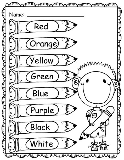 Kindergarten Worksheets Color Words