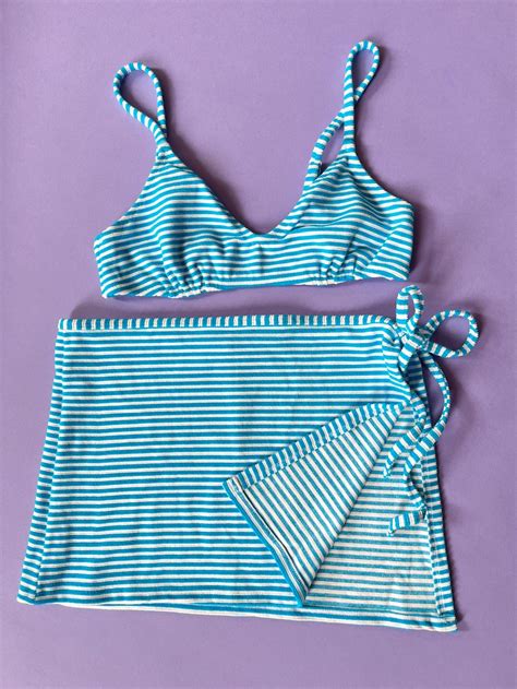 Solid And Striped Rachel Bikini Top Blue Terry Striped Azaleas