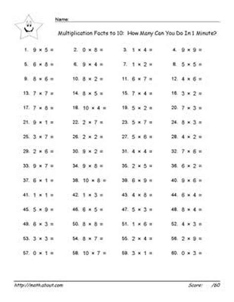 Multiplication Timed Test Printable 0 10