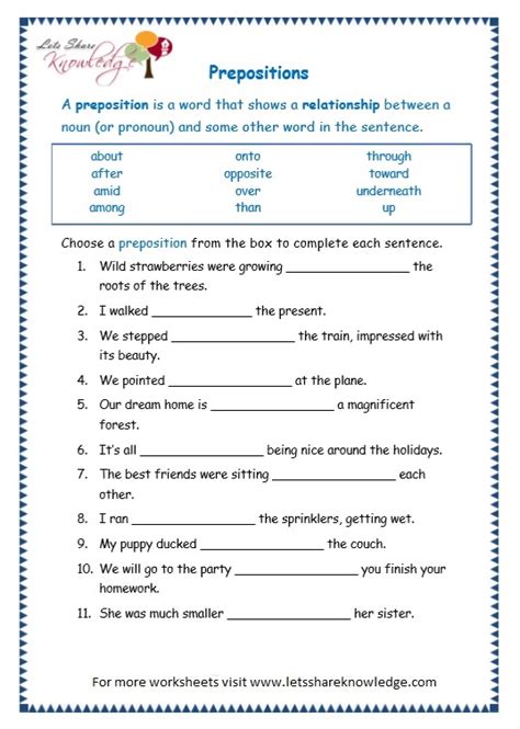 Free Printable Worksheets On Prepositions For Grade 6
