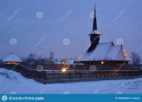 Beautiful Old Wooden Church Covered By Snow Stock Photo Image Of