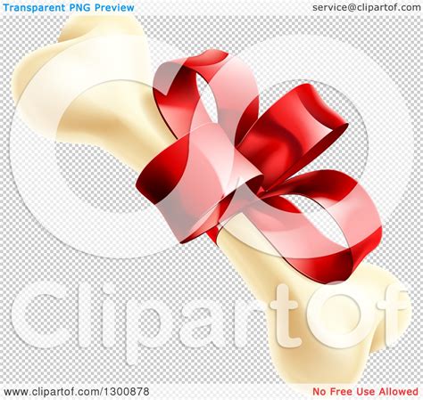 Clipart Of A Dog Bone With A Red T Ribbon And Bow Royalty Free
