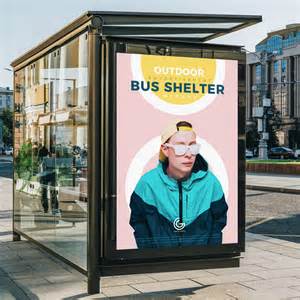 outdoor bus shelter advertising psd mockup template mockup  downloads