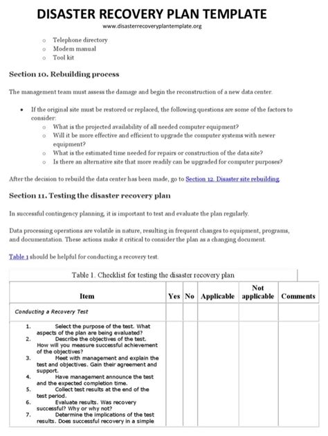 disaster recovery plan template    page