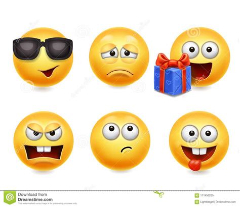 Smiley Face Icons Funny Faces 3d Set Cute Yellow Facial