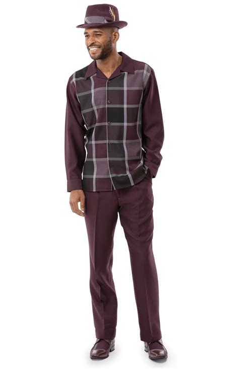 Montique 2126 Mens Walking Suits Burgundy Two Piece Leisure Suits