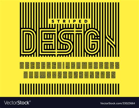 Striped Design Style Font Alphabet Letters Vector Image