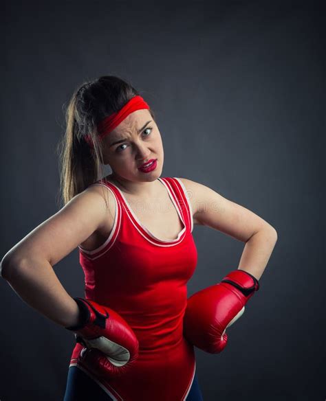 Portrait Of Female Boxer In Red Boxing Gloves Stock Image Image Of