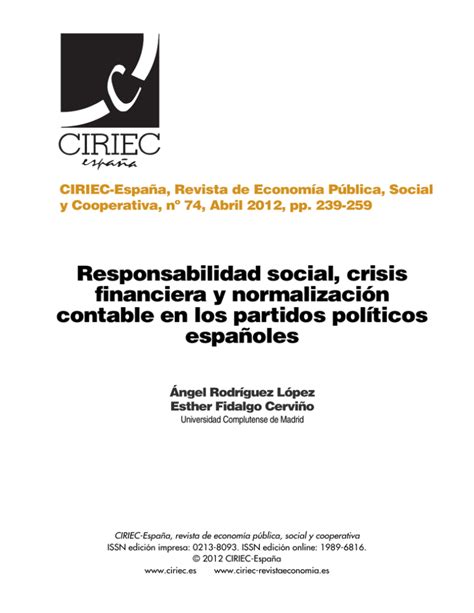Responsabilidad Social Crisis Financiera Y Revista CIRIEC