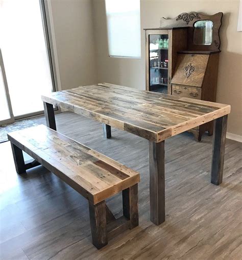 The legs of the table and benches have been breakfast bar dining set made using reclaimed wood. Reclaimed Wood Classic Farm Dining Table in 2020 | Farm ...