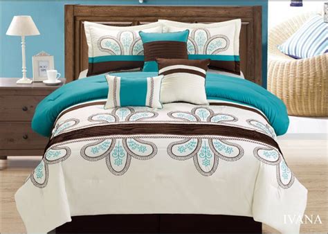 When the word aqua, teal or turquoise comes first, usually that is the more dominate color in the bedding color scheme. Off White Turquoise Brown 7 Pcs Embroidery Comforter ...