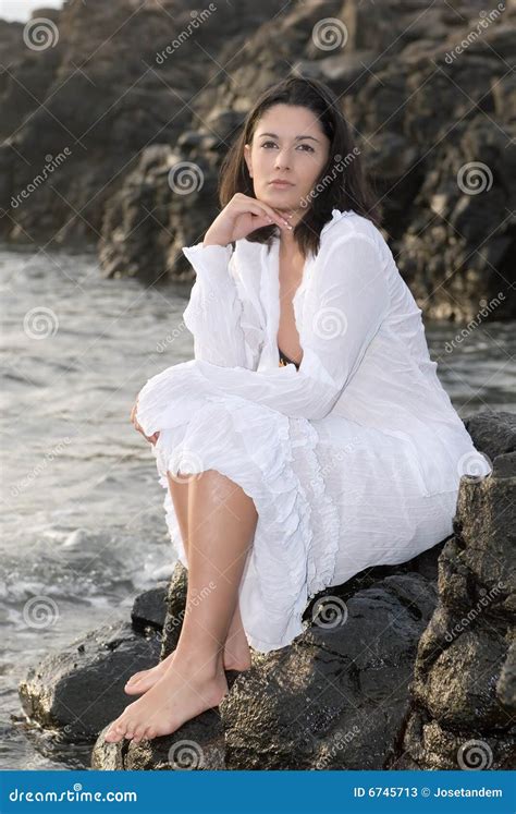 Beautiful Woman Posing On The Rocks Stock Image Image Of Adult Female 6745713