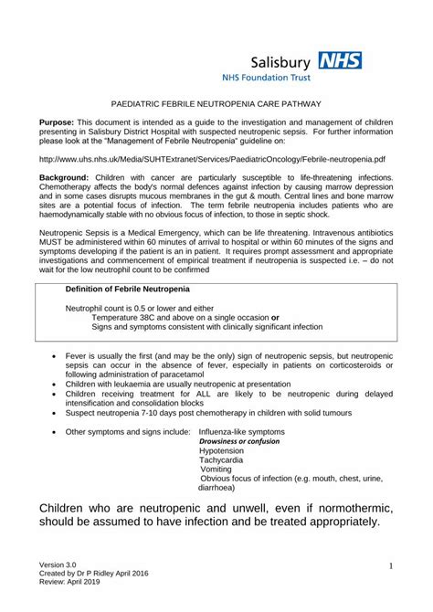 Pdf Paediatric Febrile Neutropenia Care Pathway Dokumentips