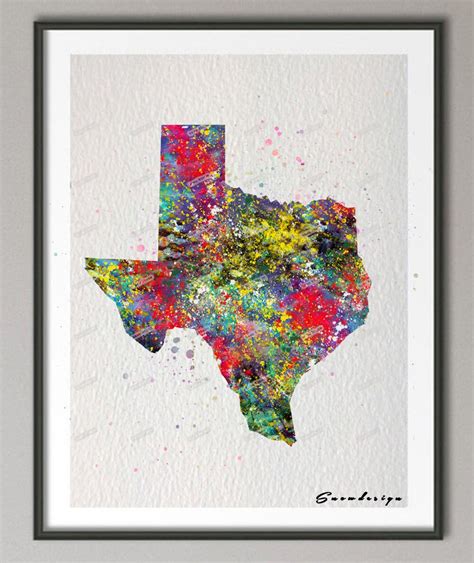 Original Watercolor Texas State Map Wall Art Canvas