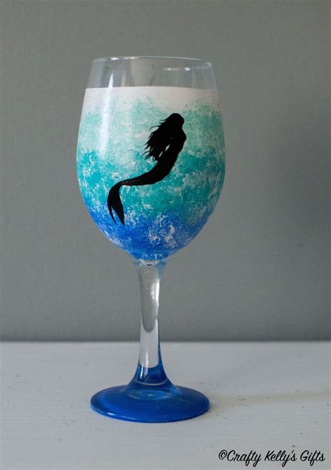 Hand Painted Mermaid Wine Glass Mermaid Glass Glitter Wine Etsy