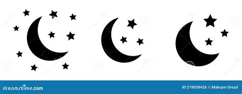 Moon With Stars Icon On White Background Bedtime Symbol Night Icon