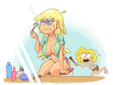 Rule 34 2girls Blonde Hair Cleavage Female Female Only Fork Leni Loud Lori Loud Makeup Minus8