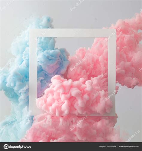 Abstract Pastel Pink Blue Clouds Frame Gray Background