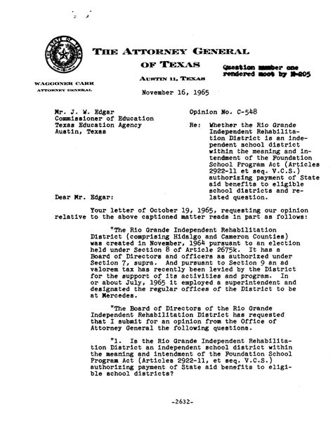Texas Attorney General Opinion C 548 The Portal To Texas History