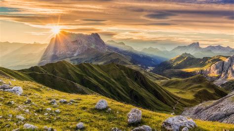Sunrise At Sassolungo Or Langkofel Mountain Group Dolomites Trentino