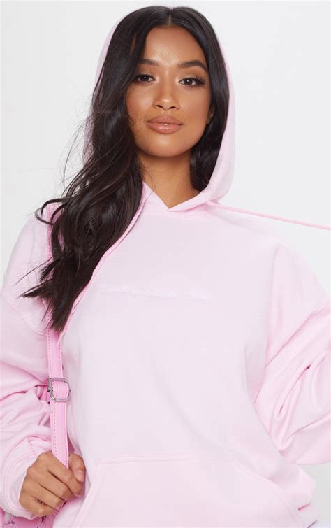 Plt Light Pink Embroidered Oversized Hoodie Prettylittlething