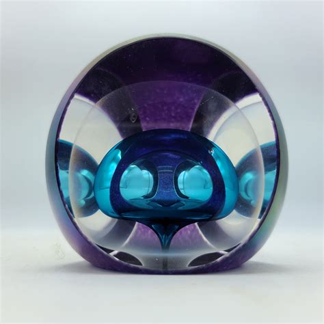 Tom Philabaum 1982 Signed Art Glass Iridescent Purple Blue Paperweight 95 In Our Online Store