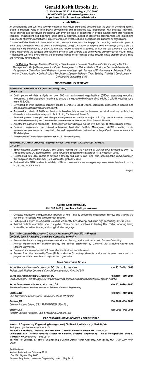 Gerald Keith Brooks Resume - Career Growth
