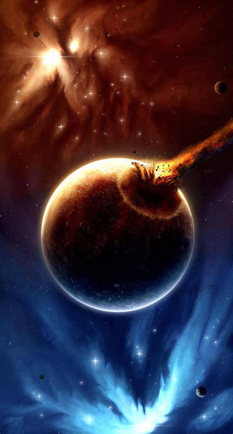 Download Wallpaper 1900x3528 Planet Meteorite Explosion Space Hd