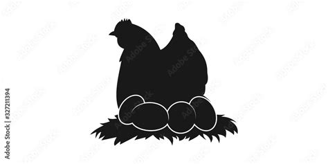 Silhouettes Of Hen Chicken Chickens And Eggsisolated On White