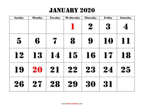 Large Printable Calendar 2020 Example Calendar Printable