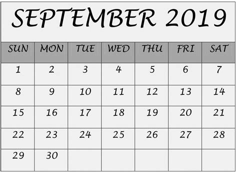 Printable Calendar September 2019 Calendar 2019 Printable 2019