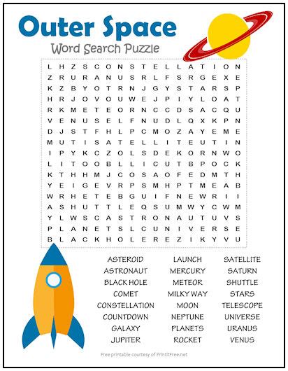 Outer Space Word Search Puzzle Print It Free