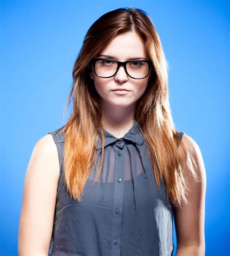 Focused Young Woman With Nerd Glasses Strict Girl Stock Image Image