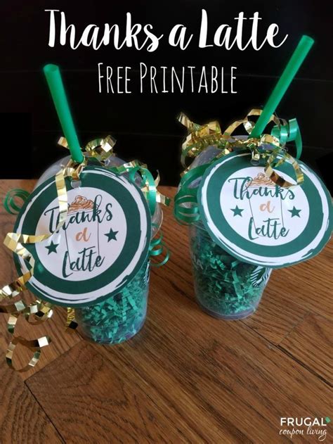 Thanks a latte card in a starbucks coffee cups. Thanks a Latte Printable | Starbucks gift card, Employee appreciation gifts, Thanks a latte