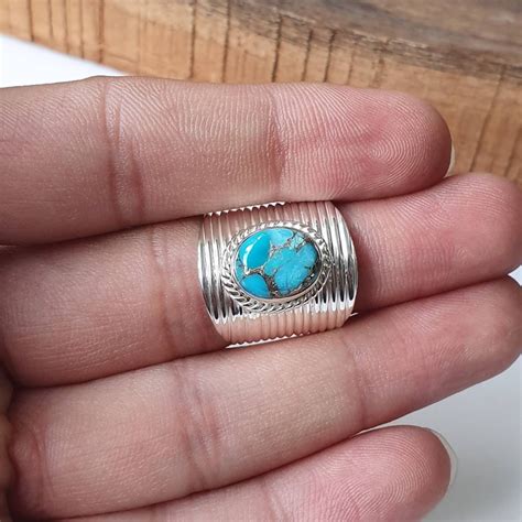 Blue Mohave Turquoise Ring Bold Sterling Silver Statement Etsy
