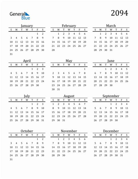 Free 2094 Calendars In Pdf Word Excel