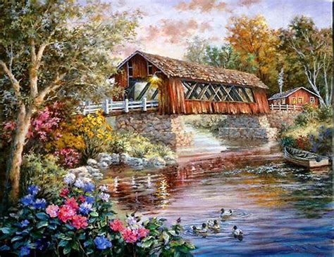 Landscape Murals Your Way Covered Bridge Painting Larger Piece