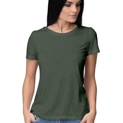 Plain Olive Green Women Half Sleeves Round Neck T Shirt Olive Green T Shirt Olive Green Shirt