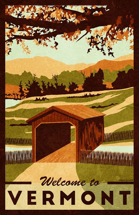 Autumn In Vermont Vintage Travel Poster Fall Leaves Art Print Etsy