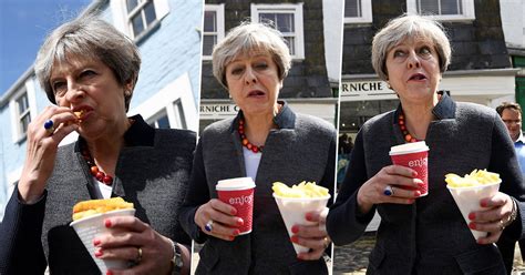 Theresa May Eats Chips In Bizarre And Sinister Manner In Cornwall Metro News
